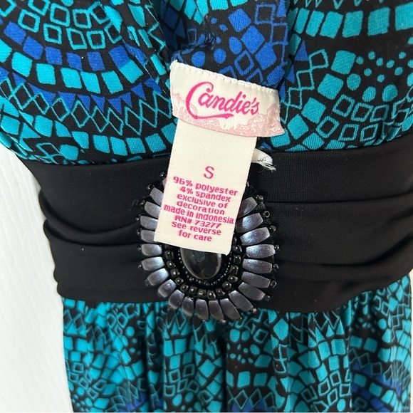Y2K Candies Blue and Black Patterned Jeweled Mini Racerback Club Summer Dress - Picture 4 of 7